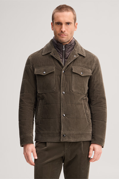 Führt zu Produktdetailseite „Cord-Shirtjacket mit Hemdkragen in Oliv"