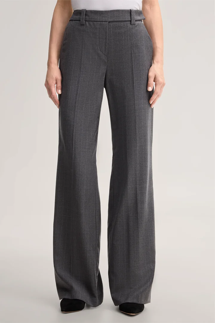 Leads to product detail page "Pinstripe Flannel Marlene Trousers in Grey"
