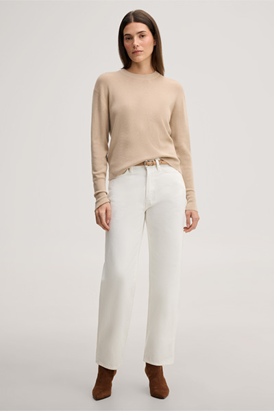 Leads to product detail page "Beige merino fine-knit crew-neck jumper with silk"