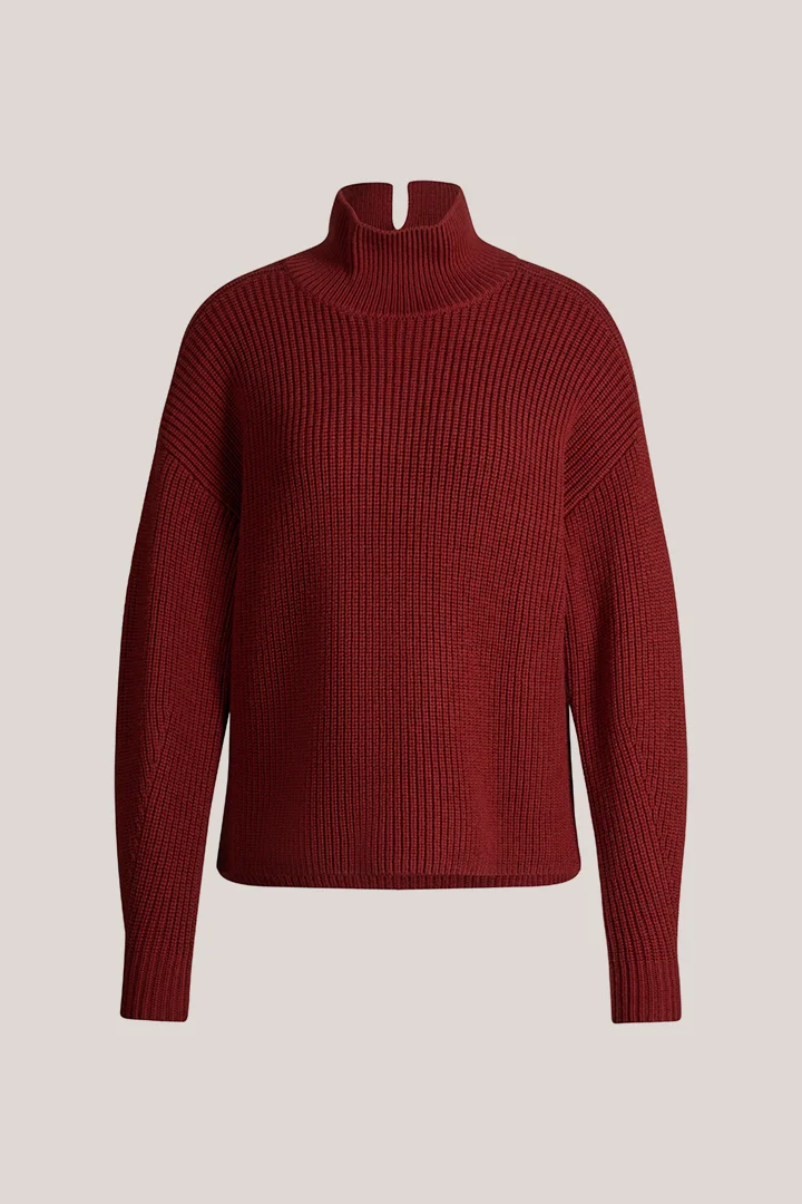 windsor. presents the product Pull en maille de laine mérinos à col montant, rouge foncé from the category Knitwear as a cut-out