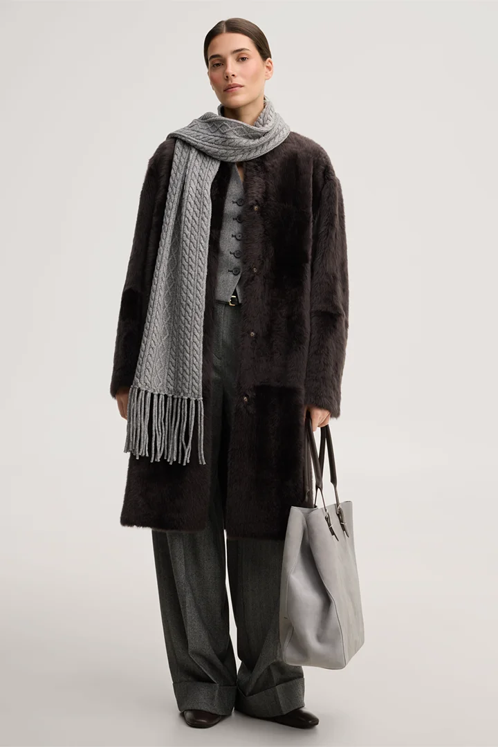 windsor. presents the product Reversible lambskin coat in dark brown from the category Jackets & coats as an outfit
