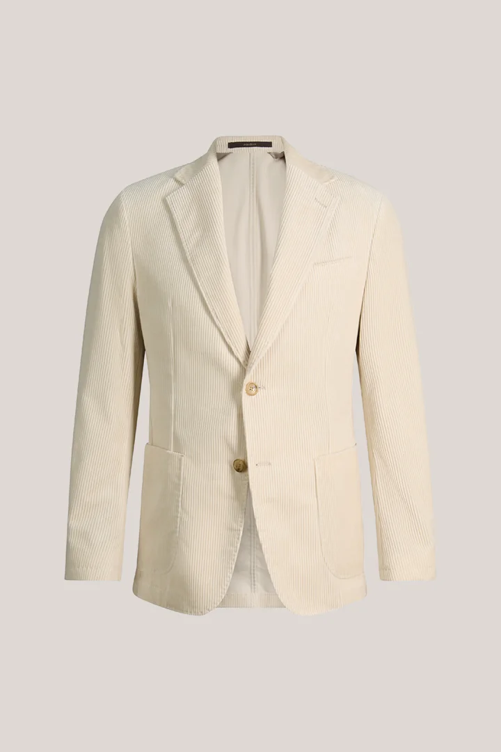 Leads to product detail page "Beige corduroy suit jacket"