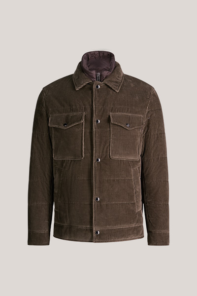 Cord-Shirtjacket mit Hemdkragen in Oliv