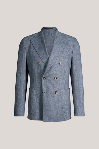 Veste modulable à double boutonnage en laine mélangée, bleu chiné