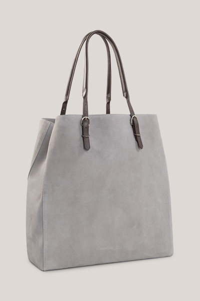 Leads to product detail page "Grey suede shopper bag"