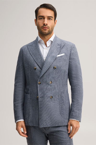 Leads to product detail page "Wool-blend modular double-breasted jacket in marl blue"