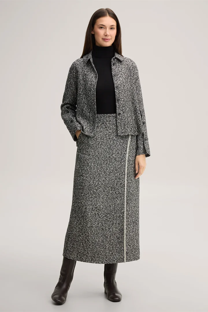 Führt zu Produktdetailseite „Schurwoll-Tweed-Maxi-Bleistift-Rock in Schwarz/Weiß"