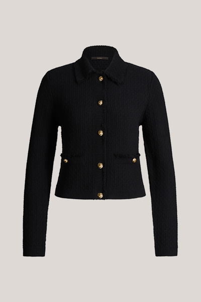 Leads to product detail page "Black fringed tweed knitted cardigan"
