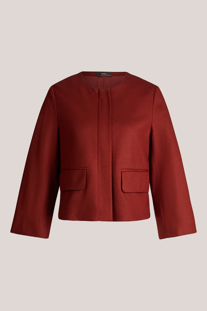 Führt zu Produktdetailseite „Flanell-Wolljersey-Blazer-Jacke in Dunkelrot"