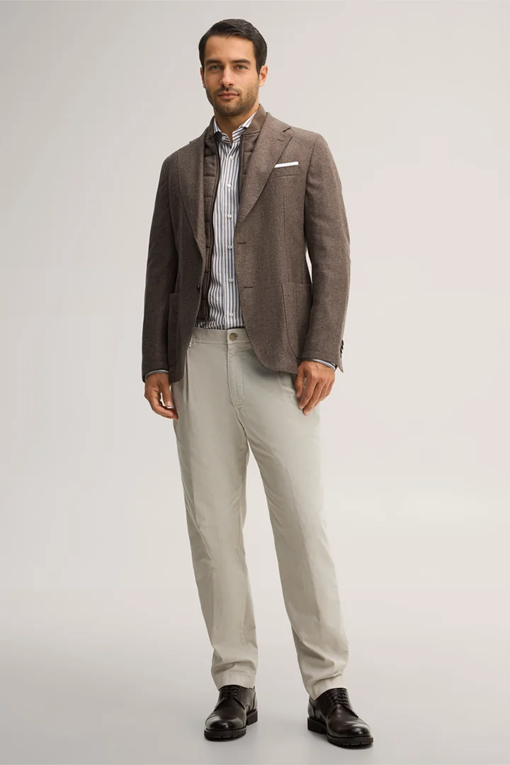 Leads to product detail page "Wool-blend suit jacket with inlay in brown"