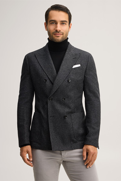 Leads to product detail page "Wool-blend double-breasted jacket with silk in anthracite-black"
