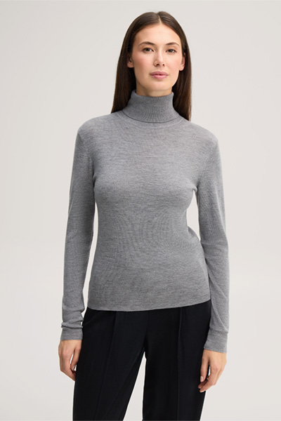 Führt zu Produktdetailseite „Merino-Feinstrick-Rollkragen-Pullover mit Seide in Grau"