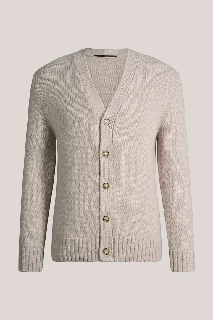 Leads to product detail page "Wool and alpaca cardigan in marl beige"