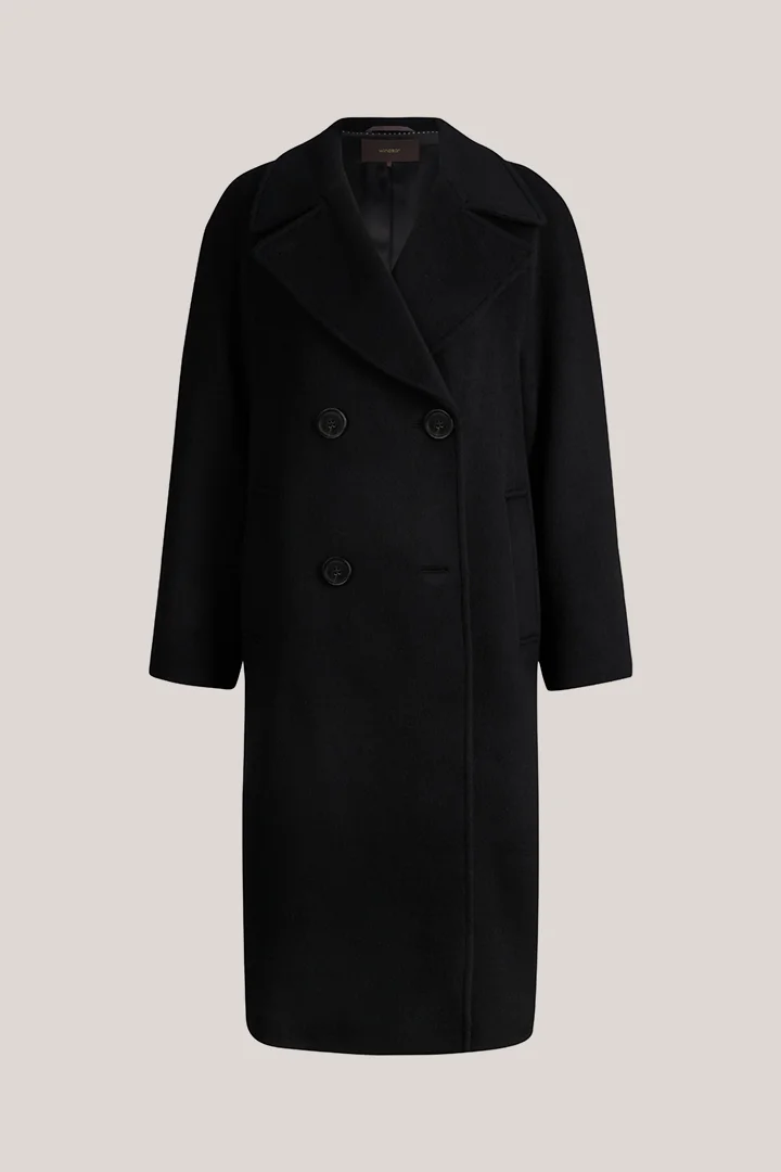 windsor. présente le produit Manteau noir à double boutonnage en laine brossée de la catégorie Vestes et manteaux en visuel détouré