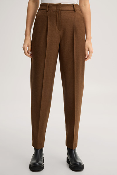 Führt zu Produktdetailseite „Schurwollmix-Bundfalten-Hose im Jogger Stil in Braun"