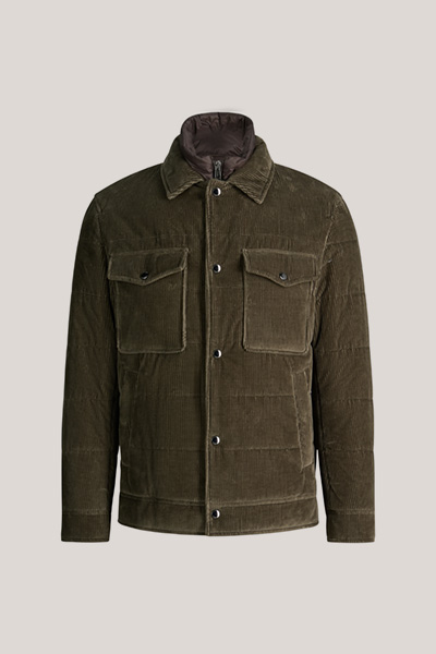 Cord-Shirtjacket mit Hemdkragen in Oliv