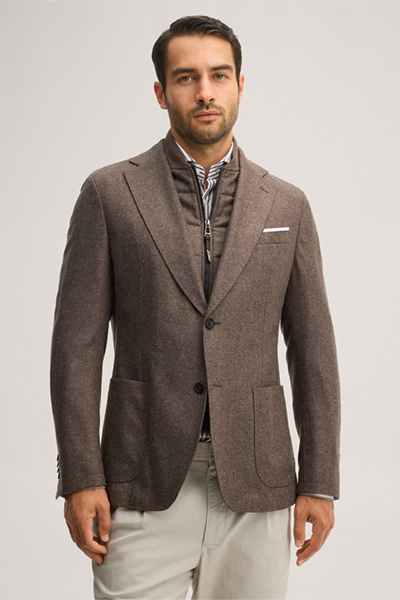 Leads to product detail page "Wool-blend suit jacket with inlay in brown"
