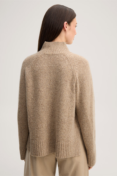 Führt zu Produktdetailseite „Tweed-Cashmere-Stehkragen-Pullover in Beige"