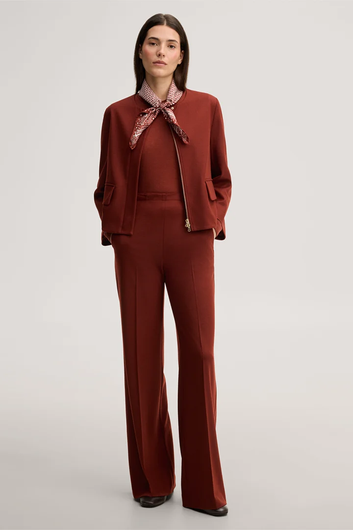Leads to product detail page "Dark red flannel and woollen jersey blazer jacket"