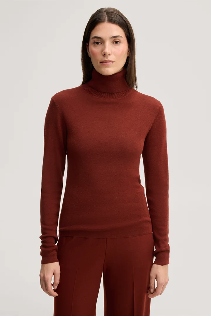 Leads to product detail page "Fine-knit merino and silk turtleneck jumper in dark red"
