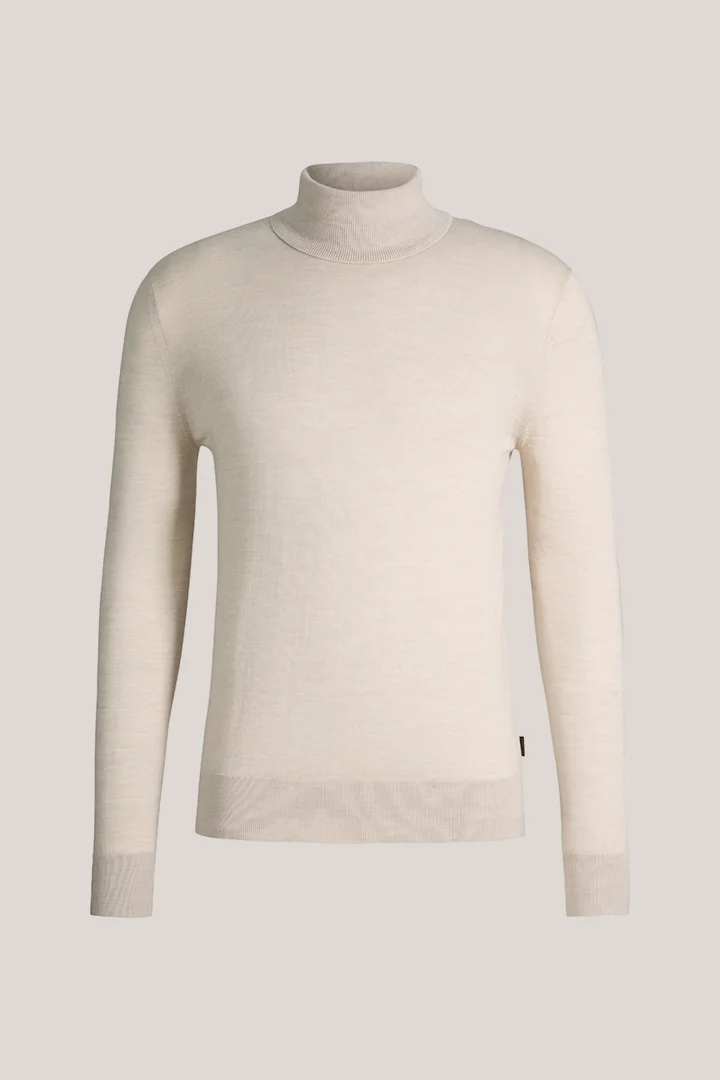 windsor. presents the product Nando Virgin Wool Roll Neck Pullover with Silk and Cashmere in Light Beige from the category Knitwear as a cut-out