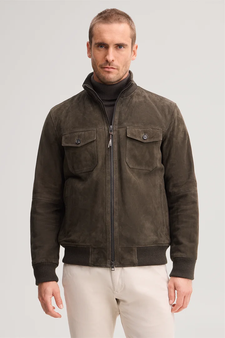 Leads to product detail page "Goatskin suede jacket in olive"