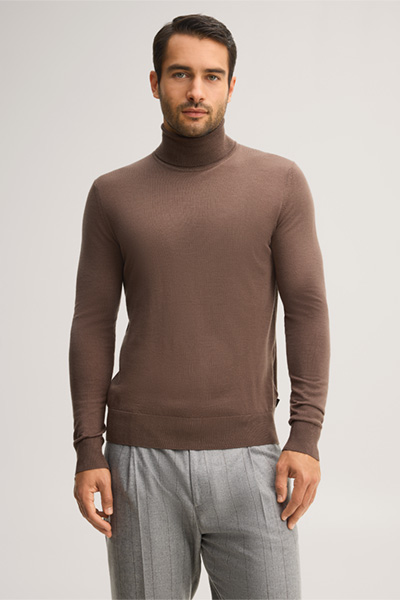 Führt zu Produktdetailseite „Woll-Rollkragen-Pullover mit Cashmere in Braun"