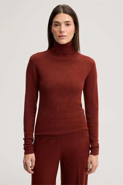 Leads to product detail page "Fine-knit merino and silk turtleneck jumper in dark red"