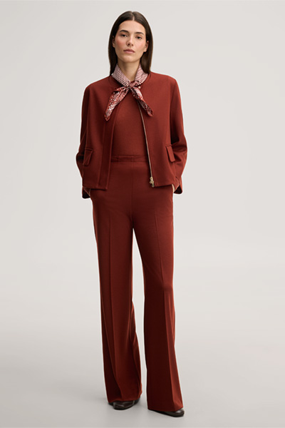 Leads to product detail page "Dark red flannel and woollen jersey blazer jacket"