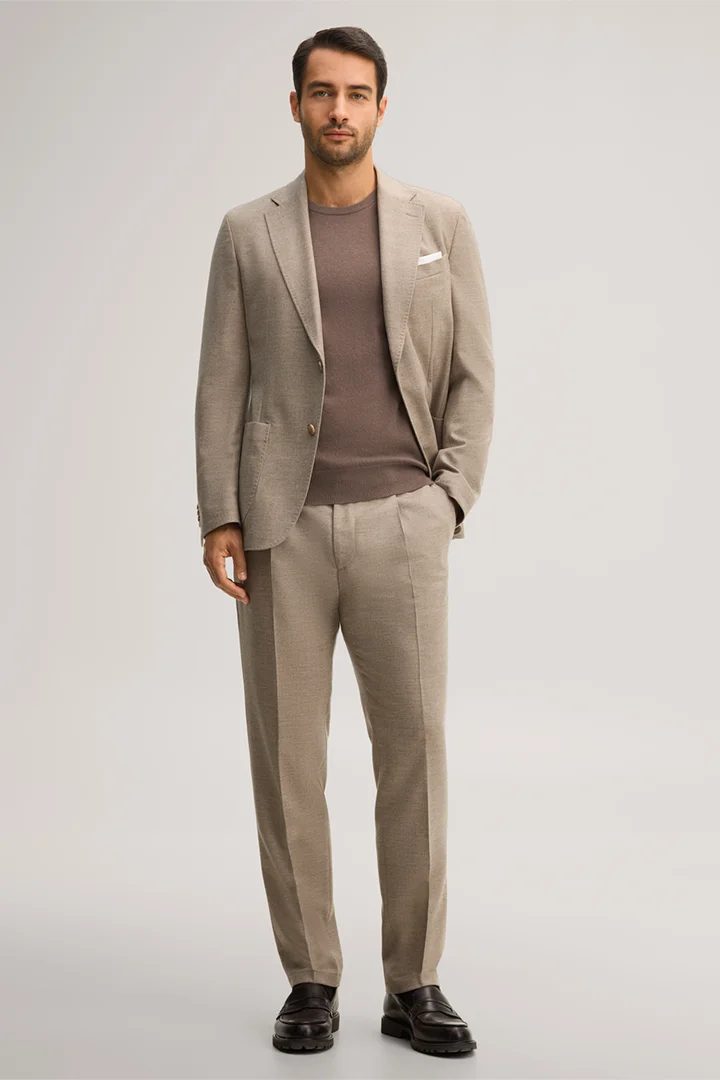 Führt zu Produktdetailseite „Wollmix-Baukasten-Hose mit Cashmere und Bundfalte in Beige"