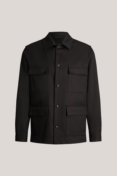 Leads to product detail page "Modular shirt jacket in a virgin wool blend, in brown"