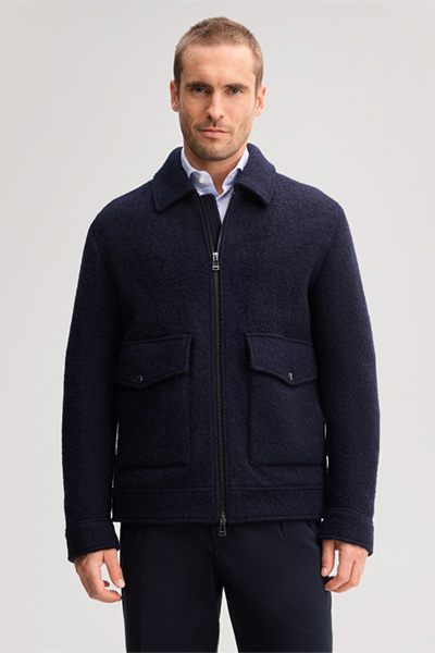 Führt zu Produktdetailseite „Woll-Zip-Jacke mit Hemdkragen in Navy"