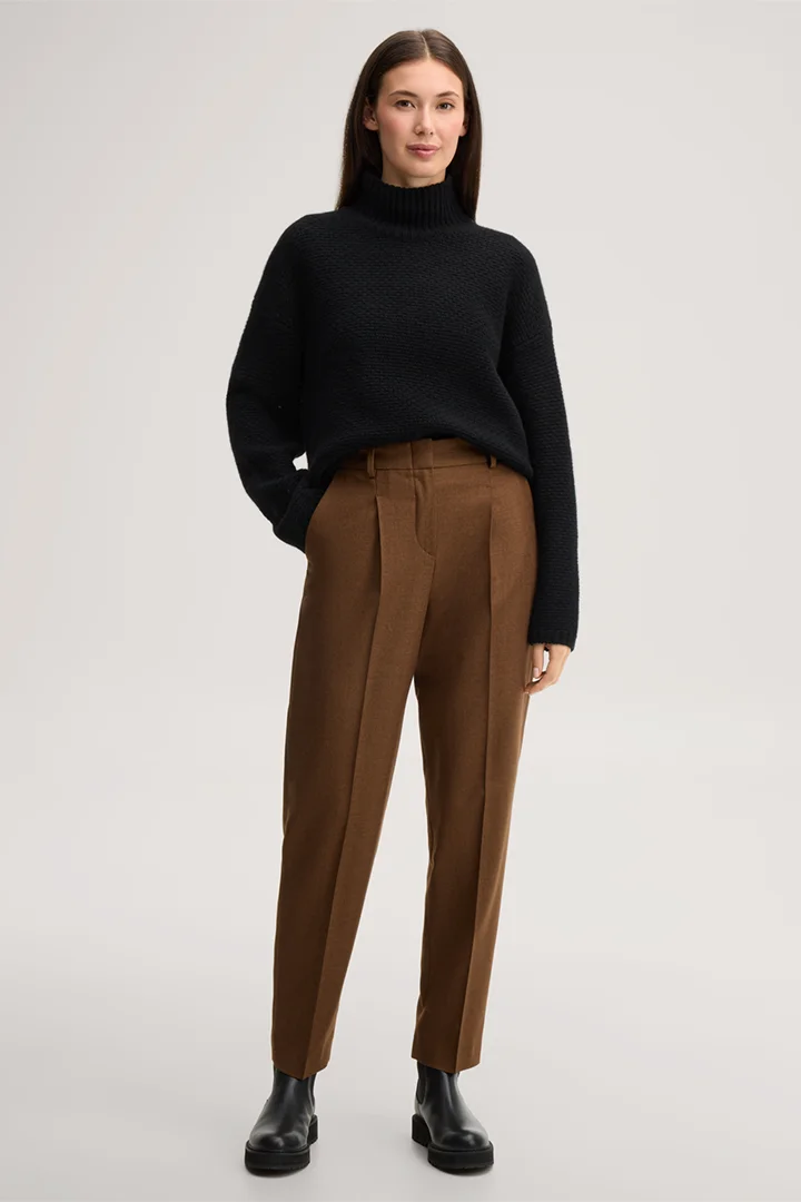 Leads to product detail page "Jogger-style trousers in a virgin wool blend with pleats, in brown"