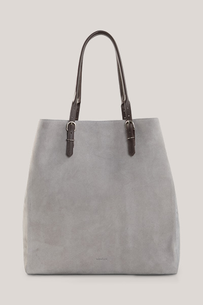 Leads to product detail page "Grey suede shopper bag"