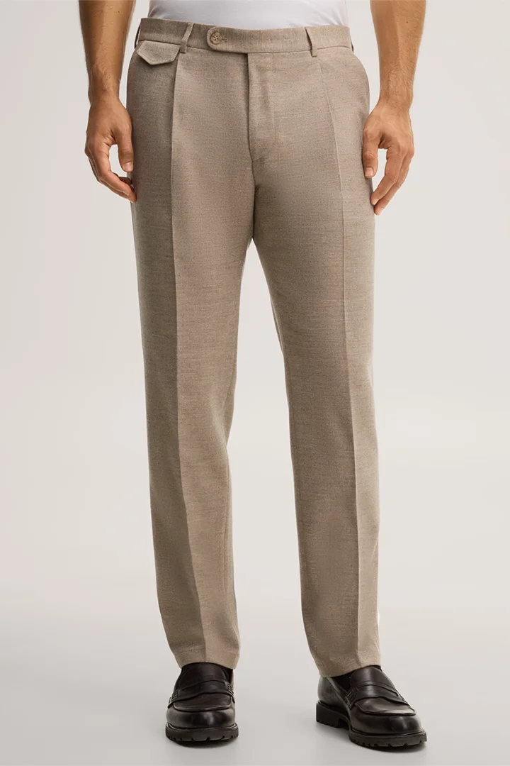 Führt zu Produktdetailseite „Wollmix-Baukasten-Hose mit Cashmere und Bundfalte in Beige"