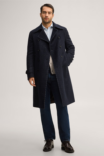 Leads to product detail page "Cashmere double-breasted coat with cotton in denim blue"
