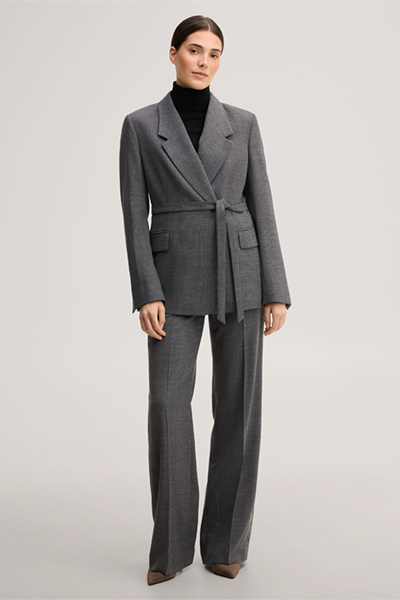 Leads to product detail page "Virgin wool marlene trousers with a mouline texture in dark grey"