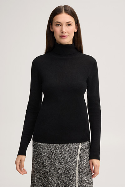 Führt zu Produktdetailseite „Merino-Feinstrick-Rollkragen-Pullover mit Seide in Schwarz"