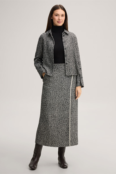 Führt zu Produktdetailseite „Schurwoll-Tweed-Maxi-Bleistift-Rock in Schwarz/Weiß"