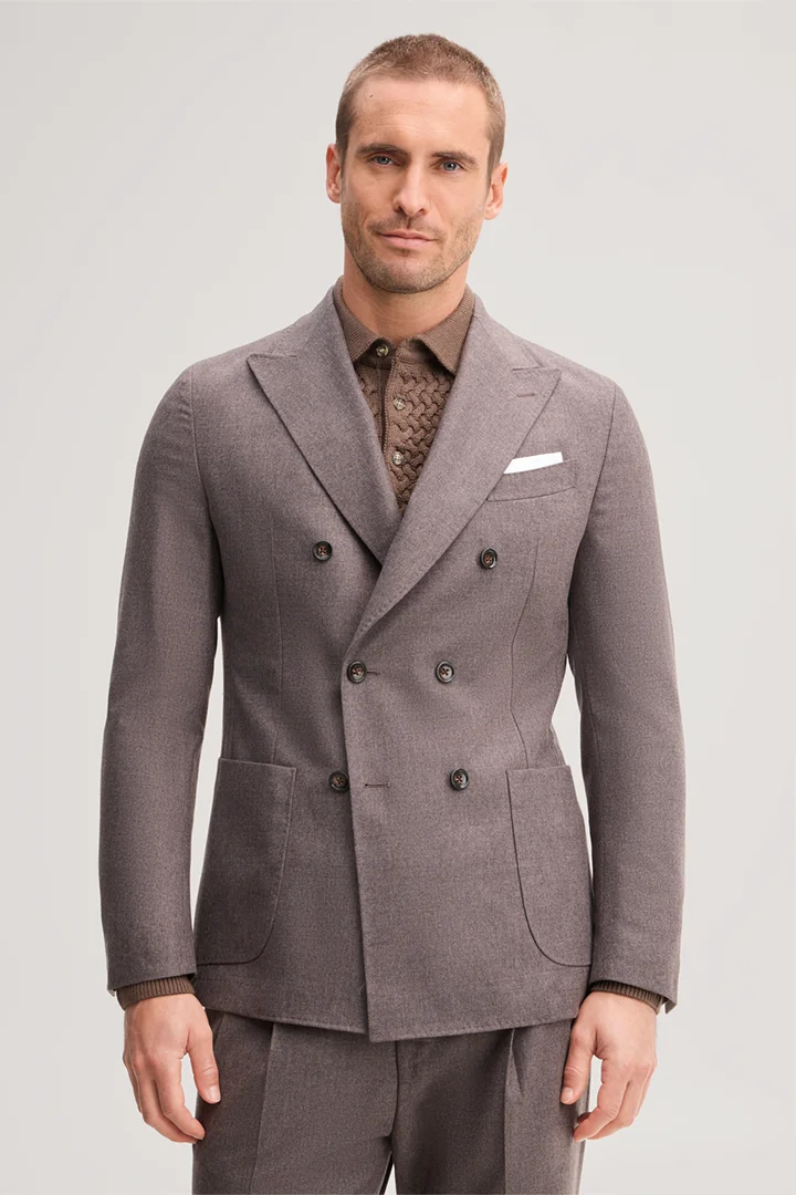 Leads to product detail page "Wool-blend modular double-breasted jacket in brown"