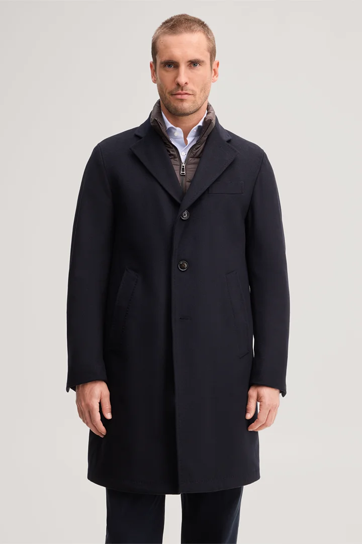Führt zu Produktdetailseite „Wollmix-Citymantel mit Cashmere und Inlay in Navy"