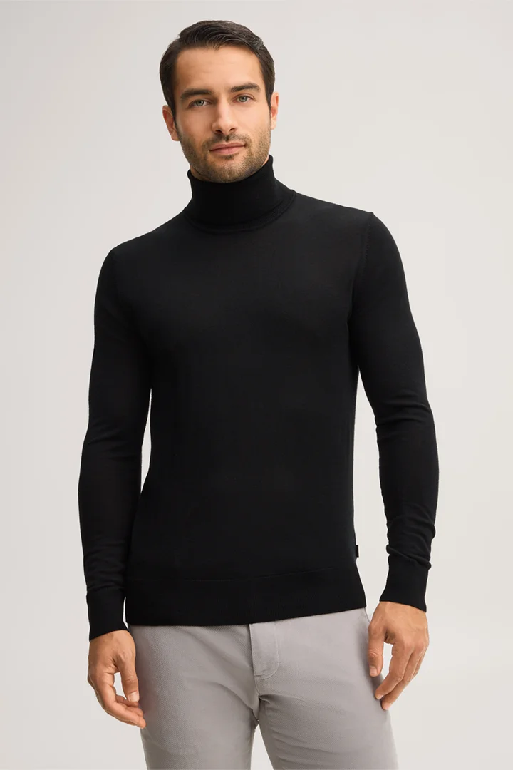 Führt zu Produktdetailseite „Woll-Rollkragen-Pullover mit Cashmere in Schwarz"