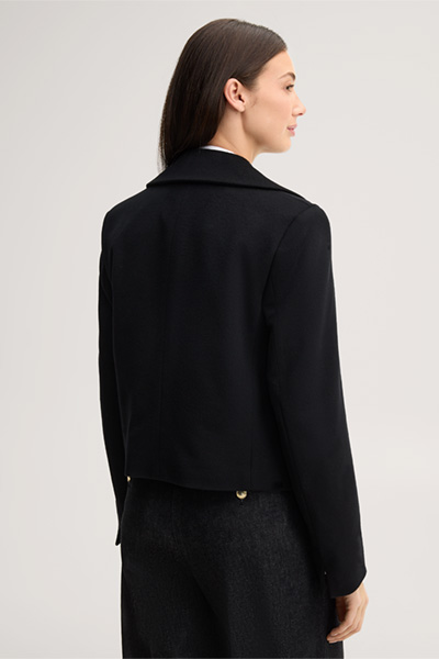 Leads to product detail page "Black virgin wool blend spencer jacket with cashmere"