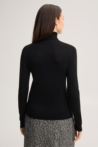 Führt zu Produktdetailseite „Merino-Feinstrick-Rollkragen-Pullover mit Seide in Schwarz"