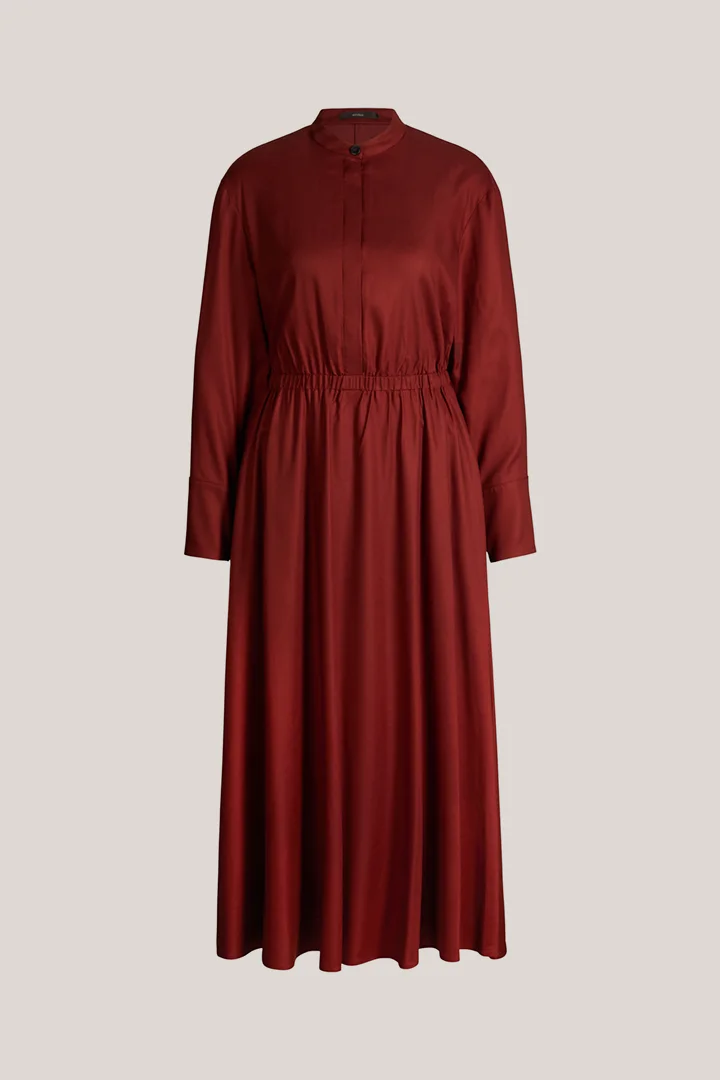 windsor. presents the product Dark red wool crepe dress with a stand-up collar from the category Dresses as a cut-out