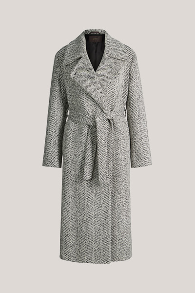 Wollmix-Tweed-Robenmantel in Herringbone Ecru-Schwarz-Grau