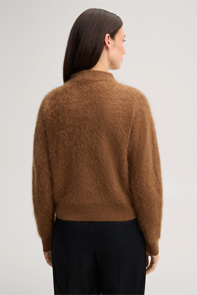Leads to product detail page "Brushed cashmere jumper with a stand-up collar in caramel"