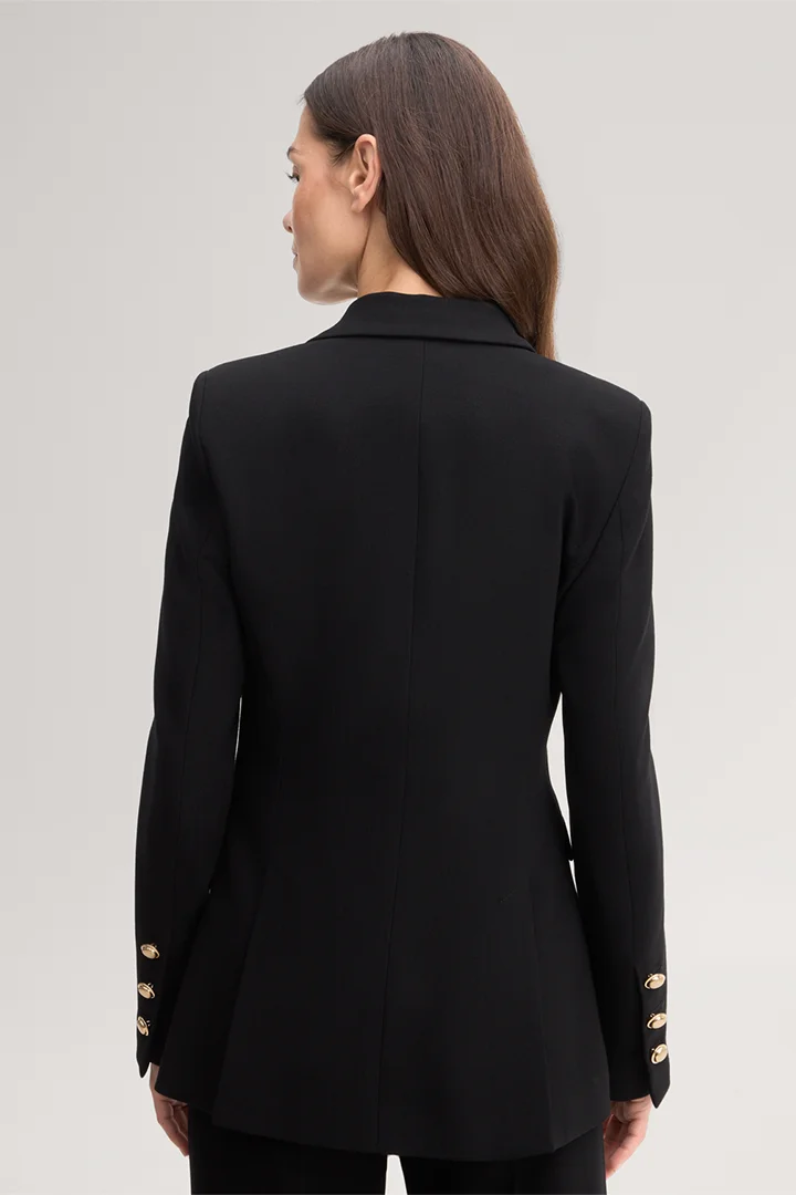 Leads to product detail page "Black virgin wool crepe blazer"