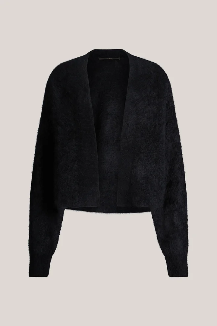 Leads to product detail page "Brushed cashmere cape jacket in black"