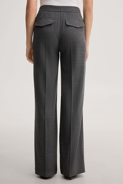 Leads to product detail page "Virgin wool marlene trousers with a mouline texture in dark grey"